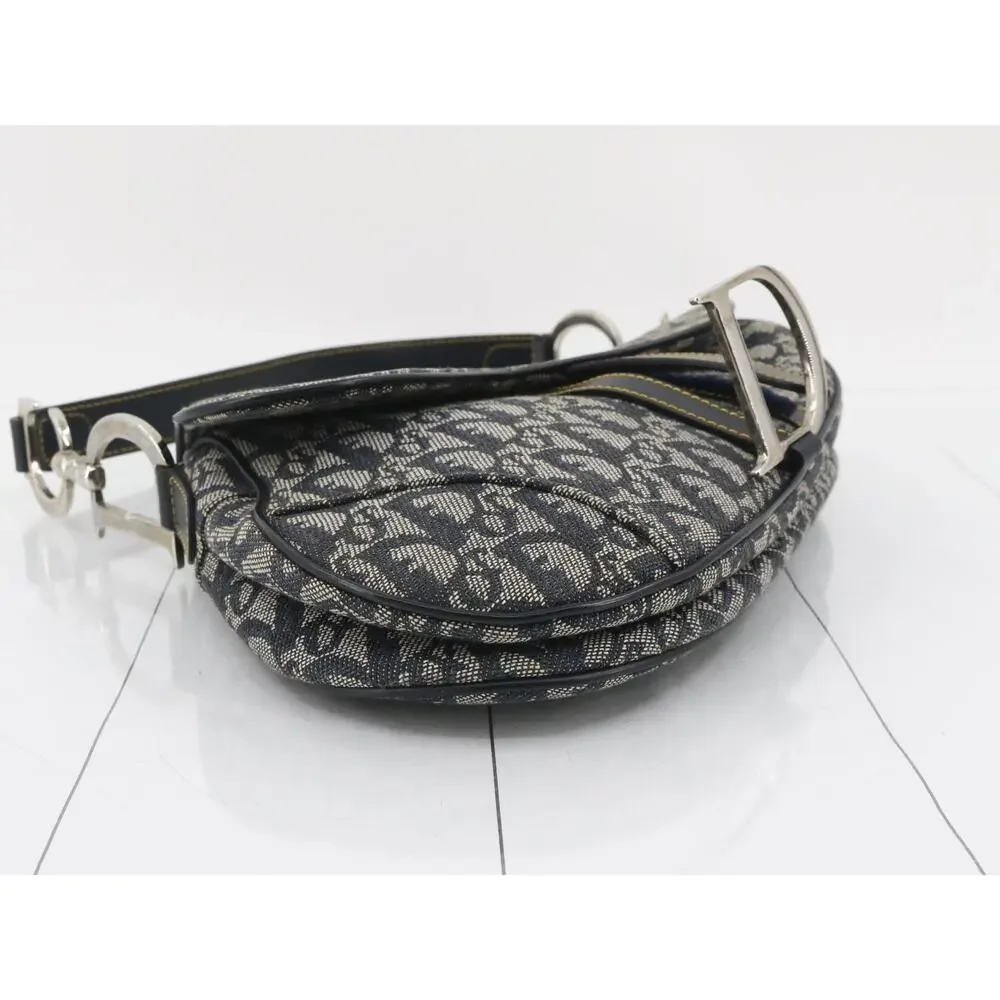 Christian Dior Saddle Bag Vintage Trotter Blue Diorissimo Shoulder Purse Oblique - Picture 4 of 15